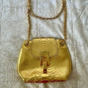 $595 Michael Kors Collection Gold Faux Snakeskin Bag